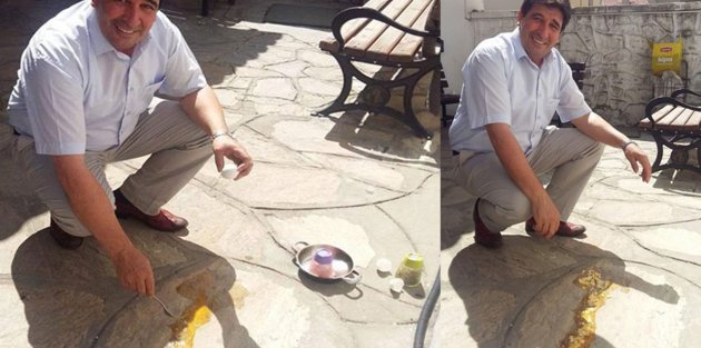 Kavurucu sıcakların etkili olduğu Muğla'da asfaltta yumurta pişirdiler