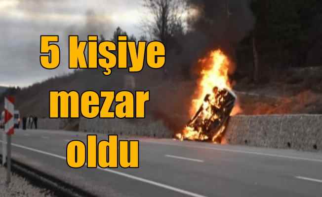 Tokat Niksar yolunda feci kaza: Yanan araç 5 kişiye mezar oldu