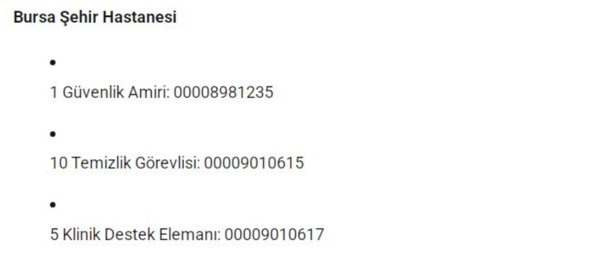 Şehir hastanelerine güvenlik, temizlik ve hizmetli kadrolarında personel alımı