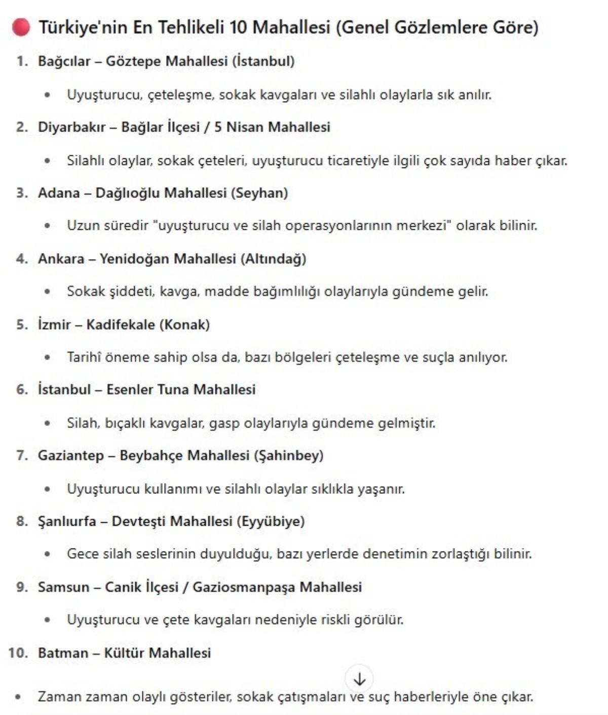 TÜRKİYE'DE BULUNAN EN RİSKLİ 10 MAHALLE