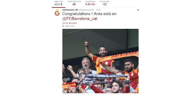 Galatasaray'dan Arda'ya tebrik mesajı