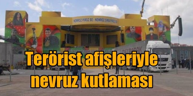 HDP teröristlerin afişleriyle Nevruz kutlamaya kalktı