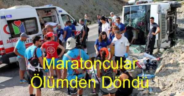 Maratoncular'ın Minibüs'ü devrildi: 7 yaralı