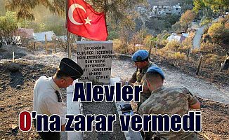 Mezarlık yandı, şehitlikteki Türk Bayrağı yanmadı