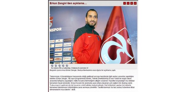 Trabzonsporlu Erkan Zengin. 