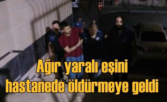 Silahla vurduğu eşini hastanede öldürmek isterken yakalandı