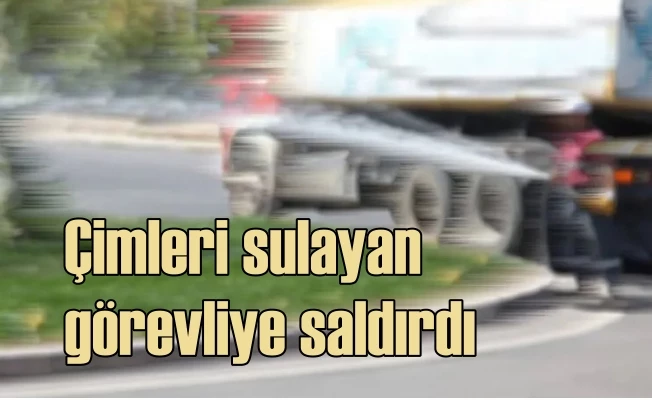 Çimleri sulayan belediye personeline saldırdı
