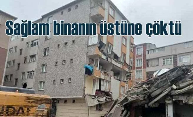 Yıkım faciası | Eski bina sağlam binanın üstüne çöktü