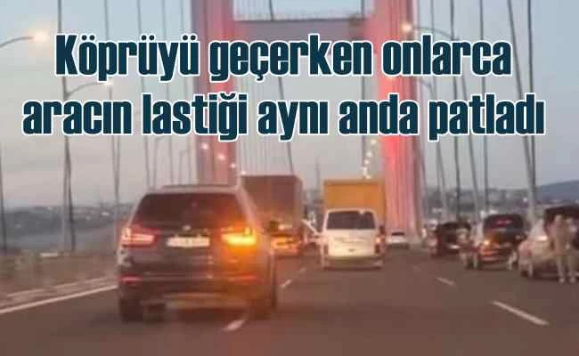 Köprüyü geçerken onlarca aracın lastiği patladı